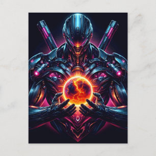 Abstrakt Cyberkosmisk Guardian Futuristisk Robot Helg Vykort