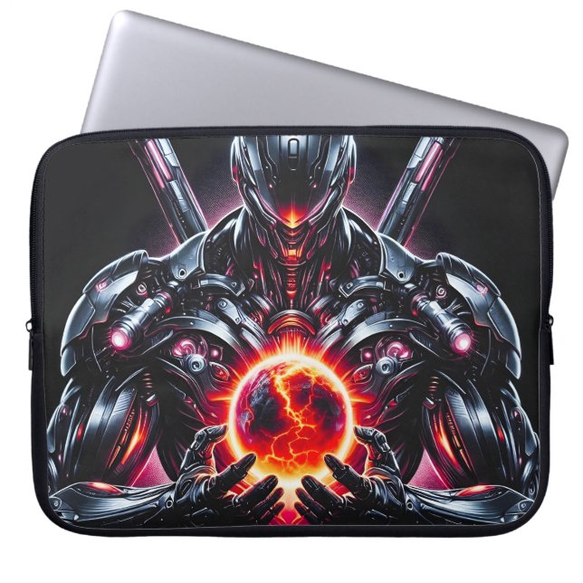 Abstrakt Cyberkosmisk Guardian Futuristisk Robot Laptop Fodral (Framsidan)