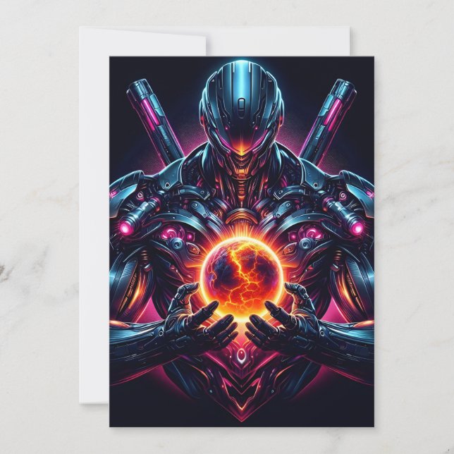 Abstrakt Cyberkosmisk Guardian Futuristisk Robot Meddelande (Framsida)