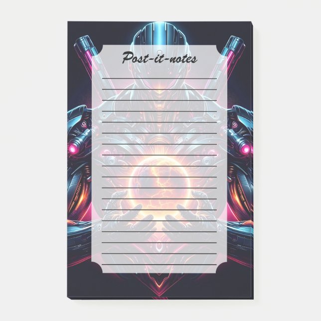Abstrakt Cyberkosmisk Guardian Futuristisk Robot Post-it Block (Framsida)