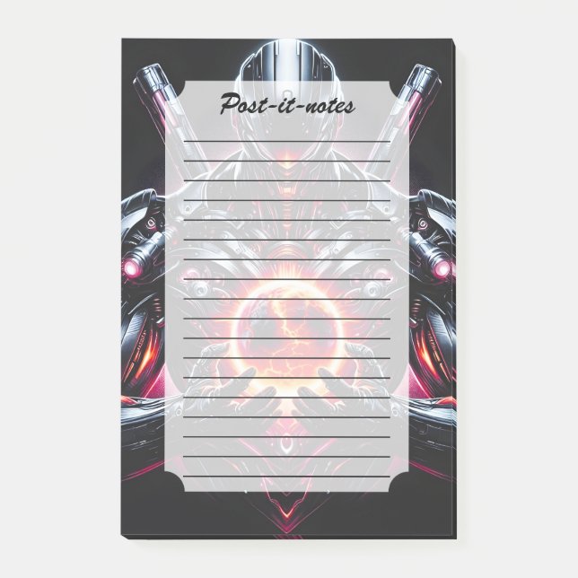 Abstrakt Cyberkosmisk Guardian Futuristisk Robot Post-it Block (Framsida)
