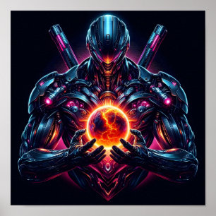 Abstrakt Cyberkosmisk Guardian Futuristisk Robot Poster