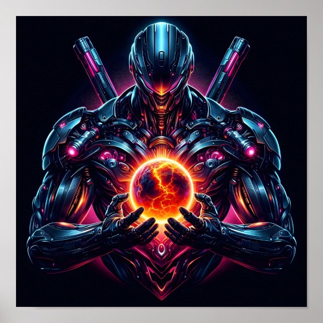 Abstrakt Cyberkosmisk Guardian Futuristisk Robot Poster (Framsidan)