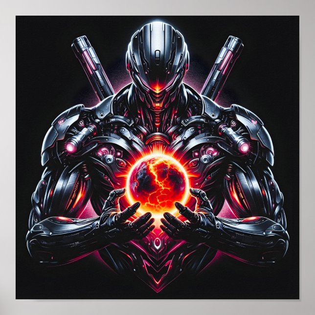 Abstrakt Cyberkosmisk Guardian Futuristisk Robot Poster (Framsidan)