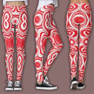 Abstrakt Cybermönster   Hypnotisk Röd/Vit Leggings
