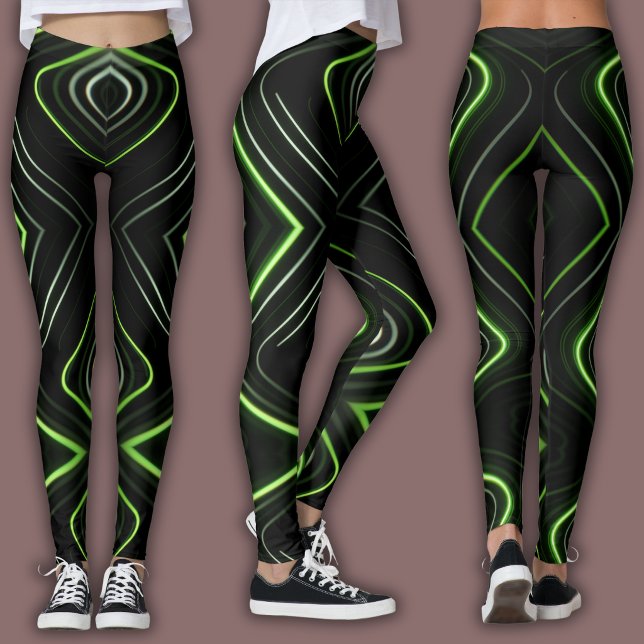 Abstrakt cybermönster | Neon grön glöd Leggings (Skapare uppladdad)