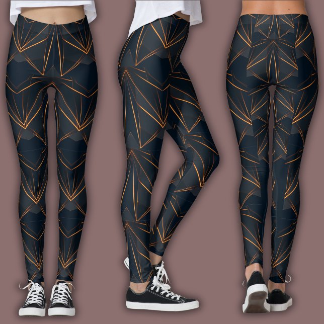 Abstrakt cybermönster | Neon kopparglöd Leggings (Skapare uppladdad)