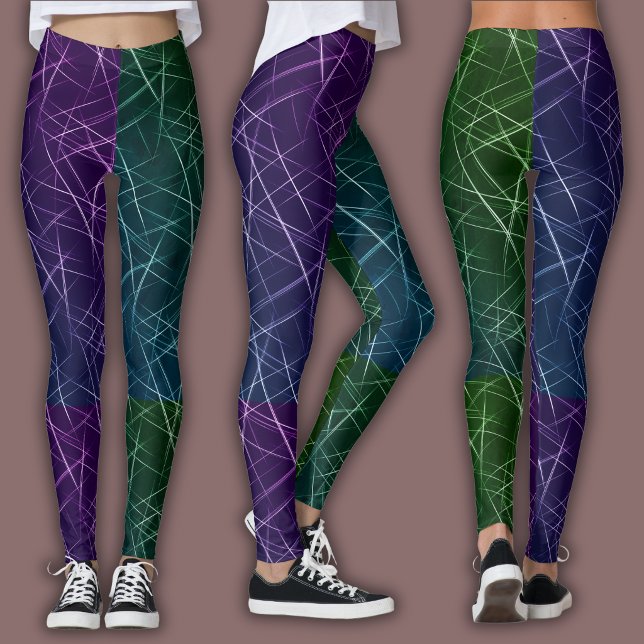 Abstrakt cybermönster | Purpur & Smaragdgrid Leggings (Skapare uppladdad)