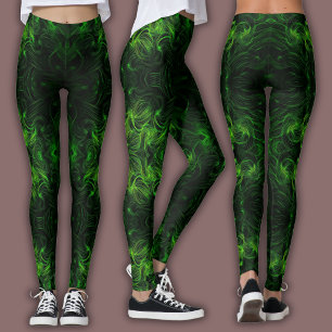 Abstrakt Cybermönster Svart & Lime Plasma Leggings