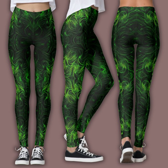 Abstrakt Cybermönster | Svart & Lime Plasma Leggings (Skapare uppladdad)