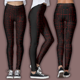 Abstrakt cybermönster | Svart och krimsonröd krets Leggings