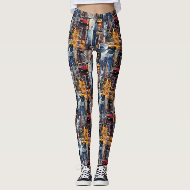 Abstrakt cyberpunk-stadssiluett (1) leggings (Framsida)