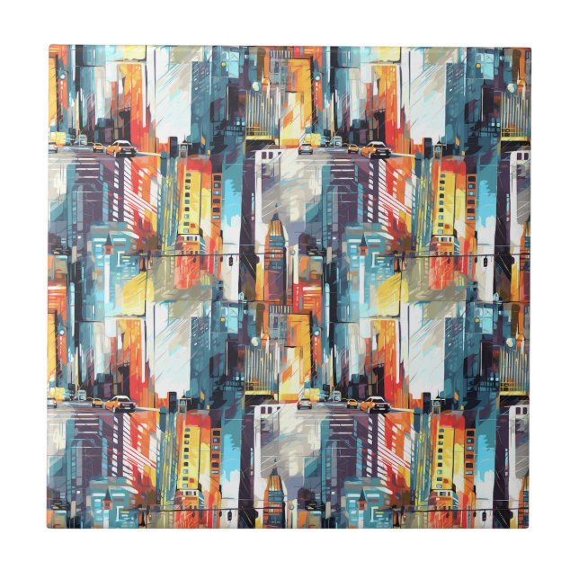 Abstrakt cyberpunk-stadssiluett (2) kakelplatta (Framsidan)