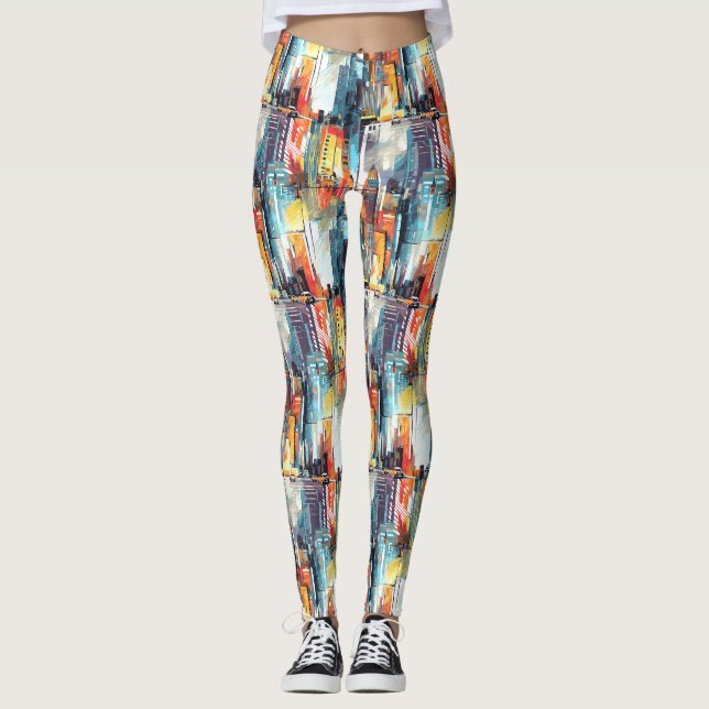 Abstrakt cyberpunk-stadssiluett (2) leggings (Framsida)