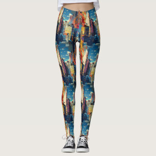 Abstrakt cyberpunk-stadssiluett (4) leggings