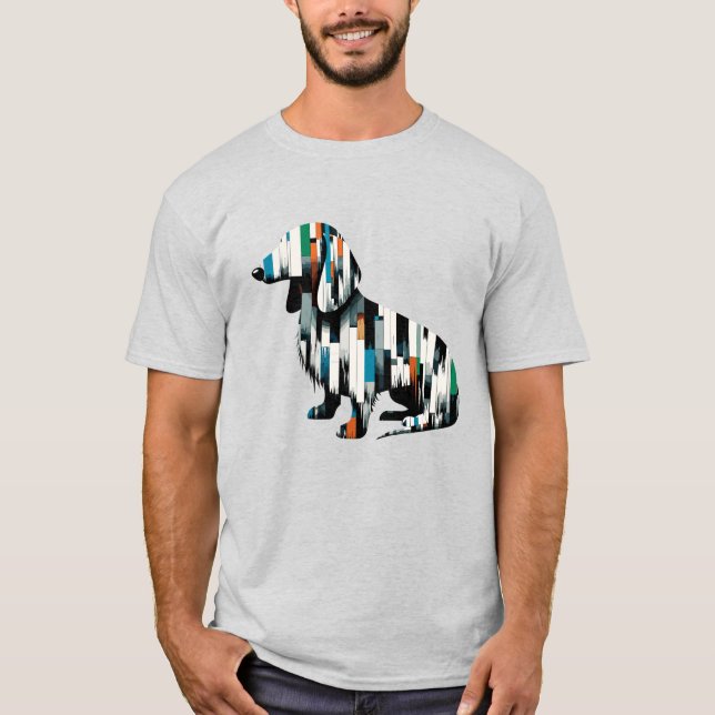 Abstrakt Dachshund Mosaic - Geometric Art Tee (Framsida)