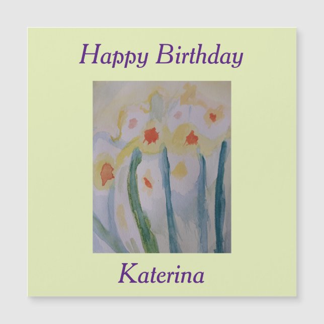 Abstrakt Daffodils Birthday Magnetic (Framsida)
