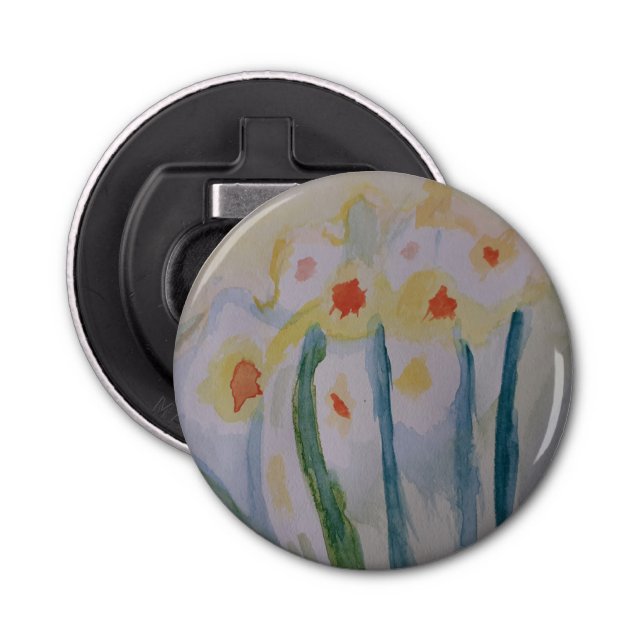 Abstrakt Daffodils Button Bottenöppnare Flasköppnare (Framsidan)