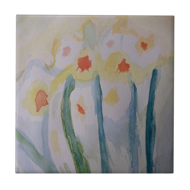 Abstrakt Daffodils Ceramiska plattor Kakelplatta (Framsidan)
