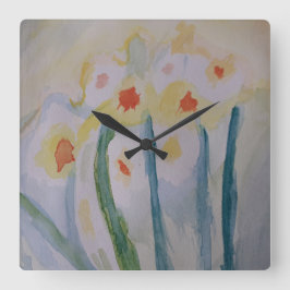 Abstrakt Daffodils Clock Fyrkantig Klocka
