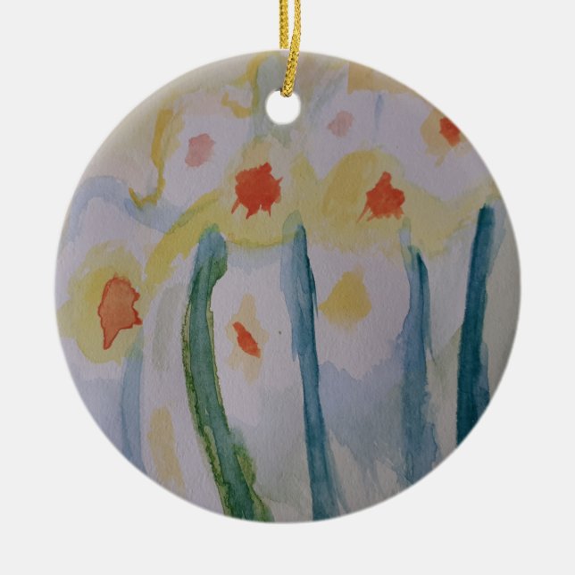 Abstrakt Daffodils Julgransprydnad Keramik (Framsidan)