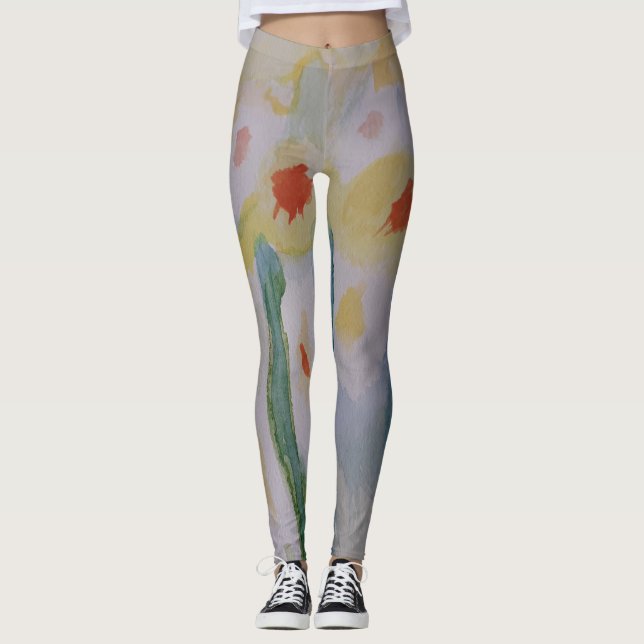 Abstrakt Daffodils Leggings (Framsida)