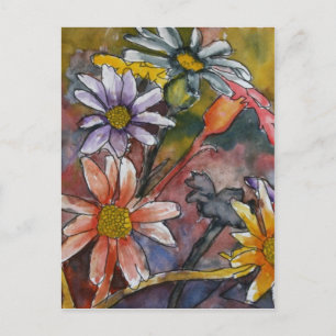 abstrakt daisy blommor vattenfärgsmålarteckning vykort