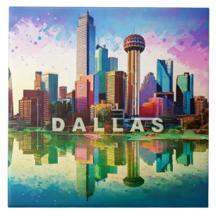Abstrakt Dallas Skyline Art Modern Cityscape Kakelplatta