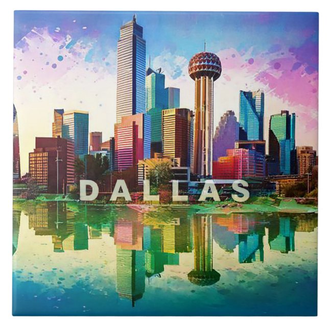 Abstrakt Dallas Skyline Art Modern Cityscape Kakelplatta (Framsidan)