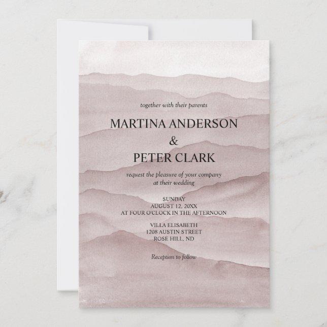Abstrakt dammig rosafärgad bergsbröllopsinbjudan  inbjudningar (Framsida)
