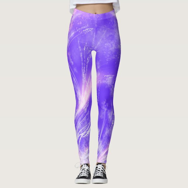 Abstrakt Dandelions & Fireflies Lila Leggings (Framsida)