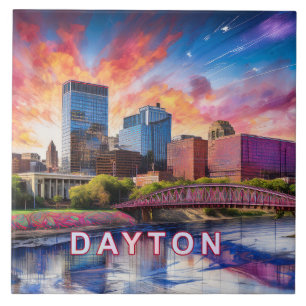 Abstrakt Dayton Skyline Art Modern City Kakelplatta