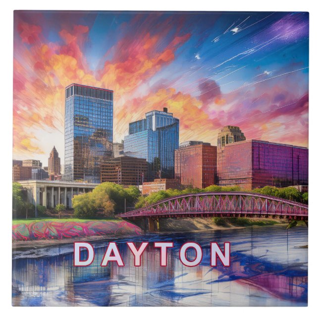 Abstrakt Dayton Skyline Art Modern City Kakelplatta (Framsidan)