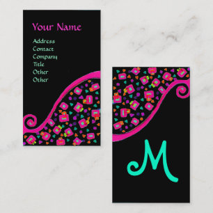 ABSTRAKT DECO MONOGRAM Rosa Fuchsia Black Blue Visitkort