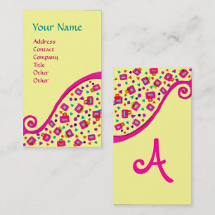 ABSTRAKT DECO MONOGRAM Rosa Fuchsia Black Gult Visitkort