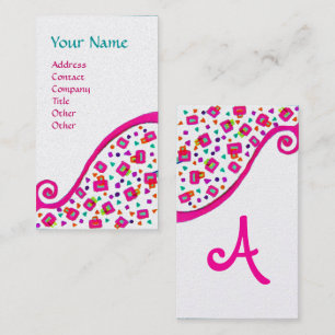 ABSTRAKT DECO MONOGRAM Rosa Fuchsia White Pearl Visitkort