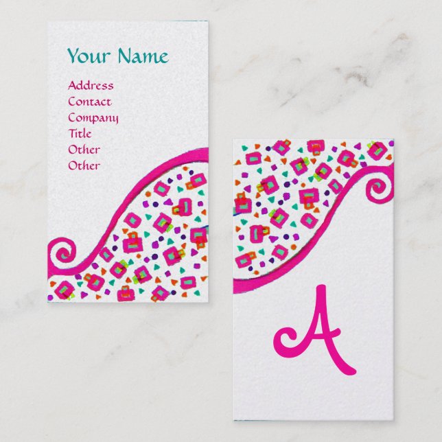 ABSTRAKT DECO MONOGRAM Rosa Fuchsia White Pearl Visitkort (Fram/baksida)