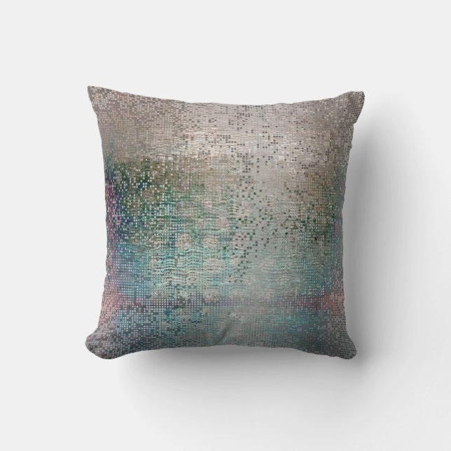 Abstrakt Decor Silver Teal Contemporary Metallic Kudde (Framsida)