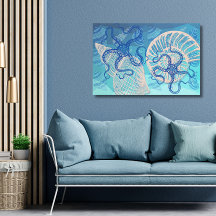 Abstrakt Deep Blue Sea Tryck på Canvas 91cmx61cm