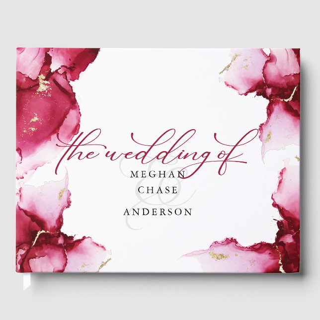 Abstrakt Deep Crimson Rosa Red Geode Guest Bok (Framsida)