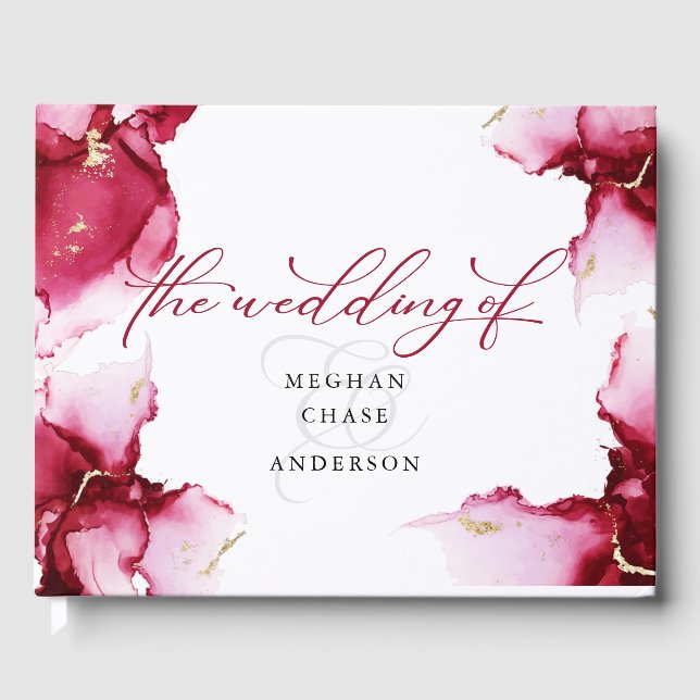 Abstrakt Deep Crimson Rosa Red Geode Guest Bok (Framsida)