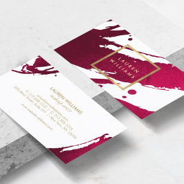 Abstrakt Deep Ruby Red Brushstrokes Visitkort