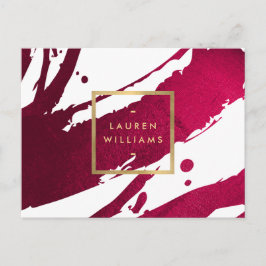 Abstrakt Deep Ruby Red Brushstrokes Vykort