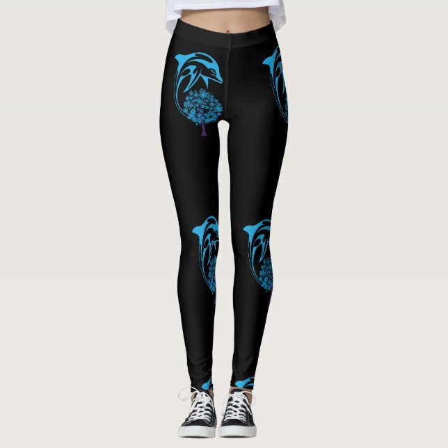 Abstrakt delfinbindningar leggings (Framsida)