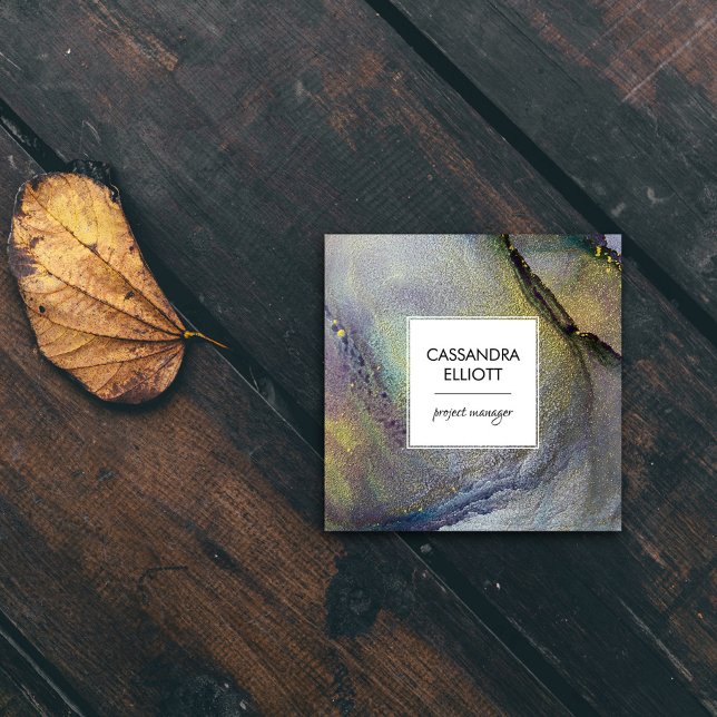 Abstrakt Denim Blue & Guld Alcohol Bläck Liquid Ar Fyrkantigt Visitkort (Skapare uppladdad)