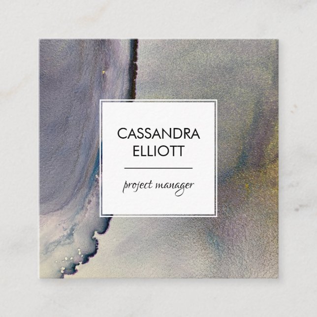 Abstrakt Denim Blue & Guld Alcohol Bläck Liquid Ar Fyrkantigt Visitkort (Framsida)