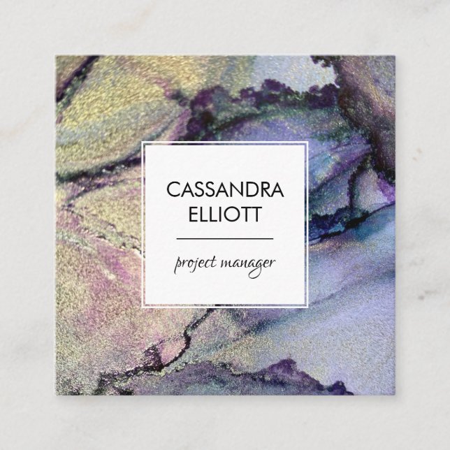 Abstrakt Denim Blue & Guld Alcohol Bläck Liquid Ar Fyrkantigt Visitkort (Framsida)