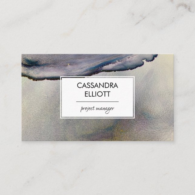 Abstrakt Denim Blue & Guld Alkohol Bläck Liquid Ar Visitkort (Framsida)