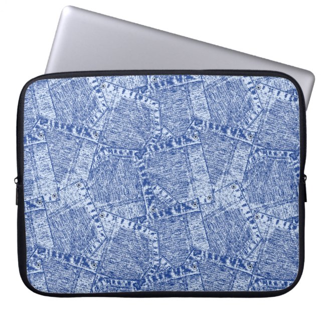 Abstrakt Denim Pockets Patchwork Seamless Mönster Laptop Fodral (Framsidan)