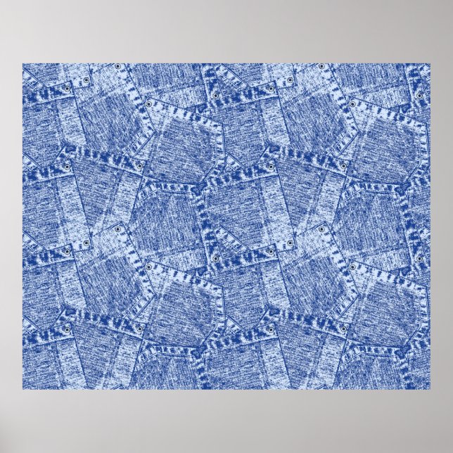 Abstrakt Denim Pockets Patchwork Seamless Mönster Poster (Framsidan)